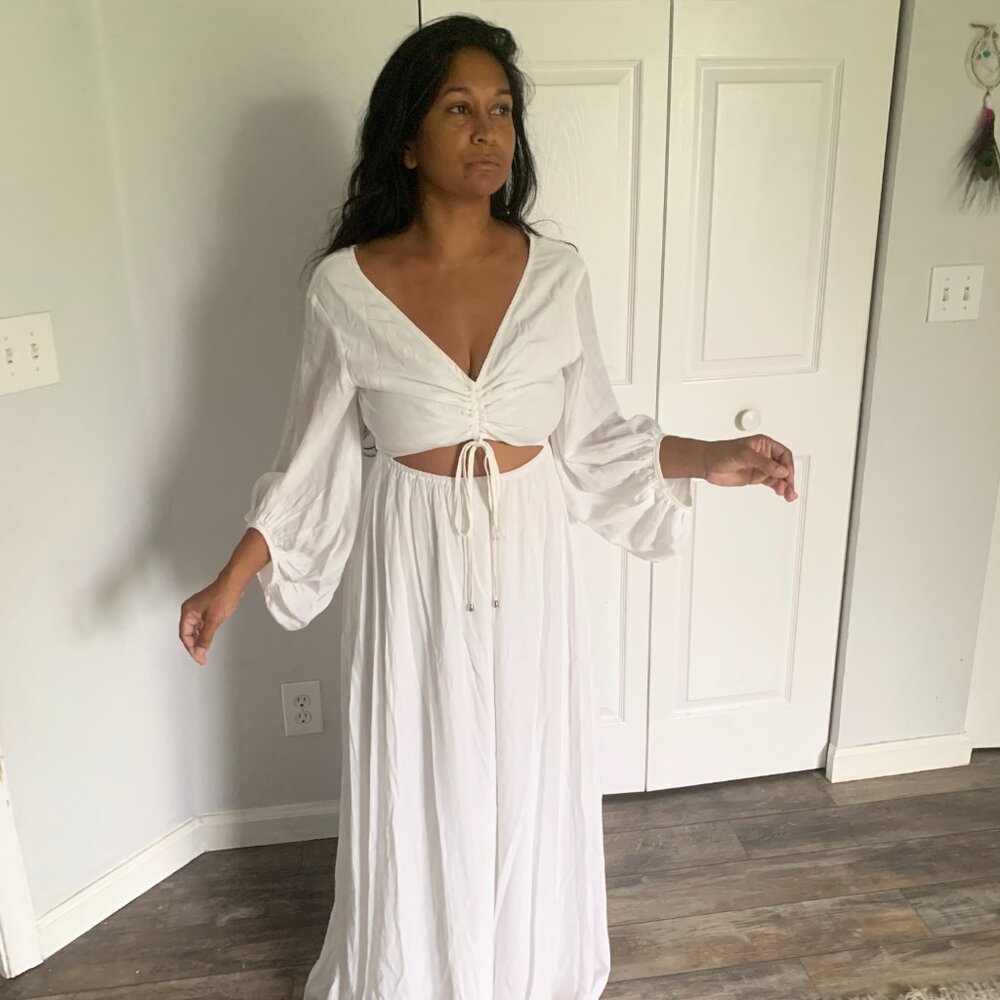 Aura White Gown Long Sleeve Maxi Dress